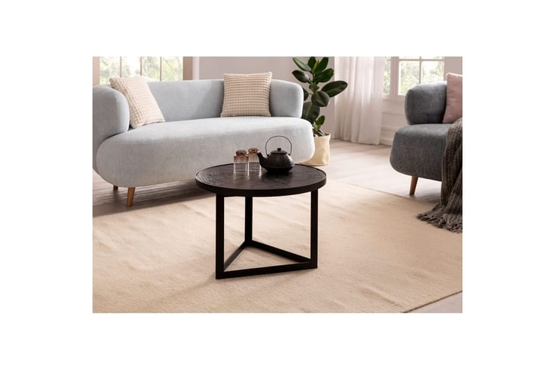 Sofabord Wohnling Rund heltre med steinfinish moderne metallramme - Møbler - Bord - Sofabord & salongbord