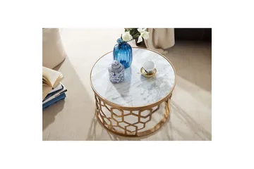 Sofabord Wohnling Rund indisk marmor bikakemønster metallramme - Møbler - Bord - Sofabord & salongbord