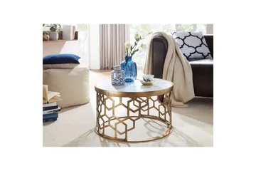 Sofabord Wohnling Rund indisk marmor bikakemønster metallramme - Møbler - Bord - Sofabord & salongbord