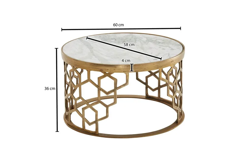 Sofabord Wohnling Rund indisk marmor bikakemønster metallramme - Møbler - Bord - Sofabord & salongbord