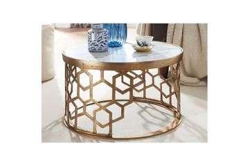 Sofabord Wohnling Rund indisk marmor bikakemønster metallramme - Møbler - Bord - Sofabord & salongbord