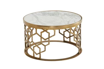 Sofabord Wohnling Rund indisk marmor bikakemønster metallramme - Møbler - Bord - Sofabord & salongbord