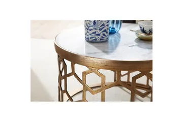 Sofabord Wohnling Rund indisk marmor bikakemønster metallramme - Møbler - Bord - Sofabord & salongbord