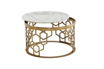 Sofabord Wohnling Rund indisk marmor bikakemønster metallramme - Møbler - Bord - Sofabord & salongbord