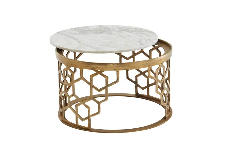 Sofabord Wohnling Rund indisk marmor bikakemønster metallramme - Møbler - Bord - Sofabord & salongbord