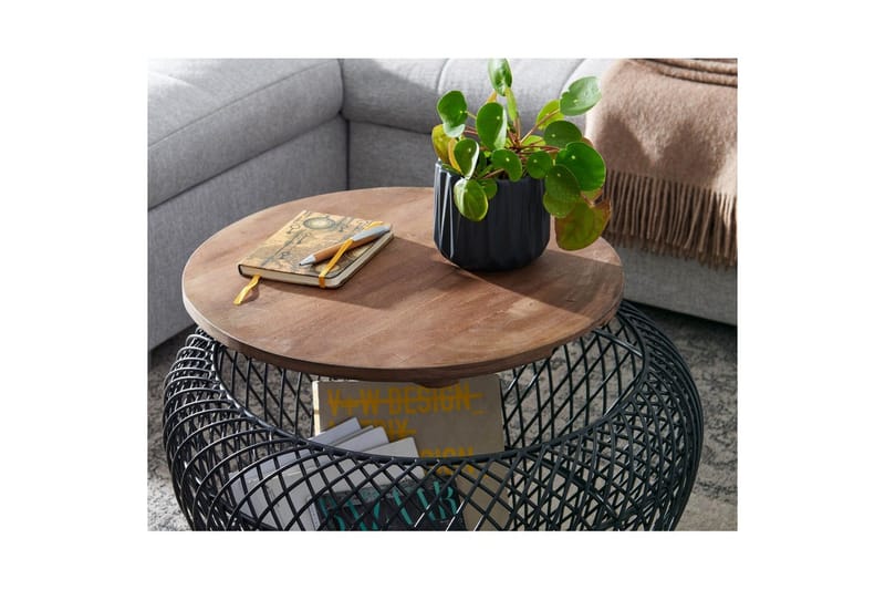 Sofabord Wohnling Rund kurvutførelse med solid treplate landstil - Møbler - Bord - Sofabord & salongbord