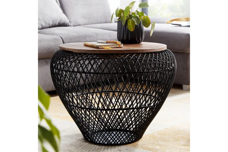 Sofabord Wohnling Rund kurvutførelse med solid treplate landstil - Møbler - Bord - Sofabord & salongbord