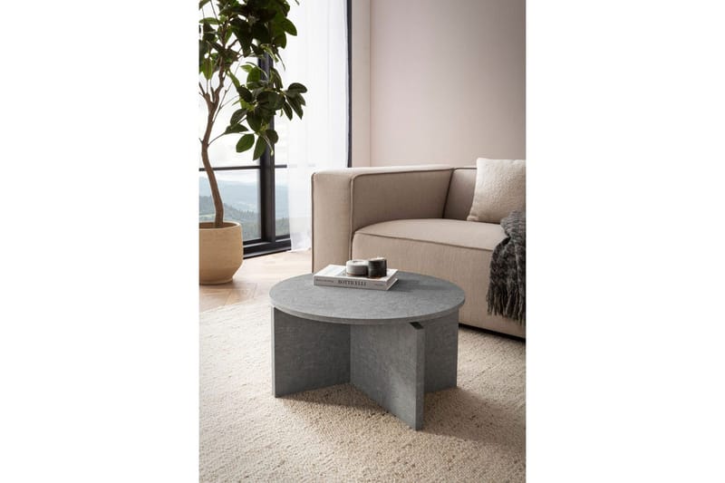 Sofabord Wohnling Rund steinoptikk stil moderne utseende 60 cm, Grå - 60 cm, Grå - Møbler - Bord - Sofabord & salongbord