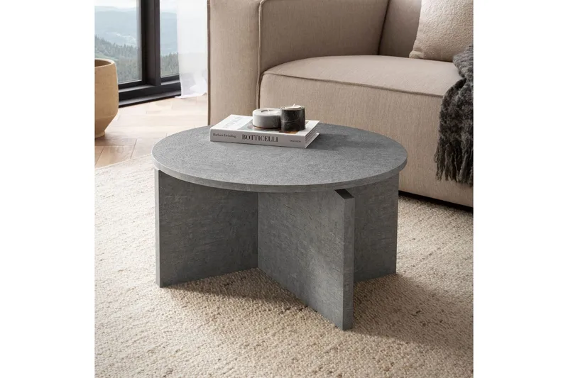 Sofabord Wohnling Rund steinoptikk stil moderne utseende 60 cm, Grå - 60 cm, Grå - Møbler - Bord - Sofabord & salongbord