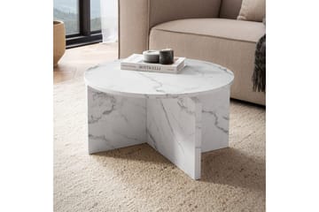 Sofabord Wohnling Rund steinoptikk stil moderne utseende 60 cm, Marmor Hvit - 60 cm, Marmor Hvit - Møbler - Bord - Sofabord & salongbord