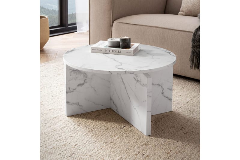 Sofabord Wohnling Rund steinoptikk stil moderne utseende 60 cm, Marmor Hvit - 60 cm, Marmor Hvit - Møbler - Bord - Sofabord & salongbord