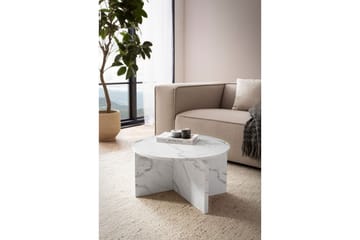 Sofabord Wohnling Rund steinoptikk stil moderne utseende 60 cm, Marmor Hvit - 60 cm, Marmor Hvit - Møbler - Bord - Sofabord & salongbord