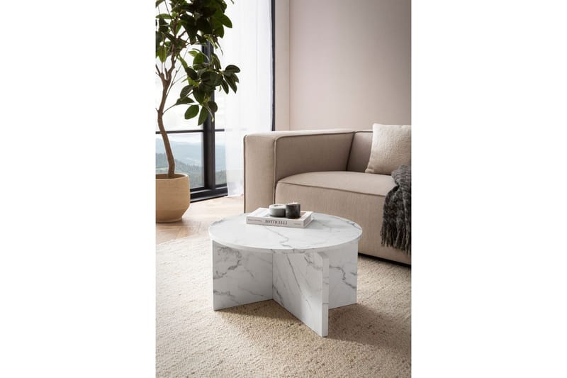 Sofabord Wohnling Rund steinoptikk stil moderne utseende 60 cm, Marmor Hvit - 60 cm, Marmor Hvit - Møbler - Bord - Sofabord & salongbord