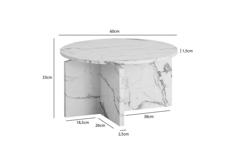 Sofabord Wohnling Rund steinoptikk stil moderne utseende 60 cm, Marmor Hvit - 60 cm, Marmor Hvit - Møbler - Bord - Sofabord & salongbord