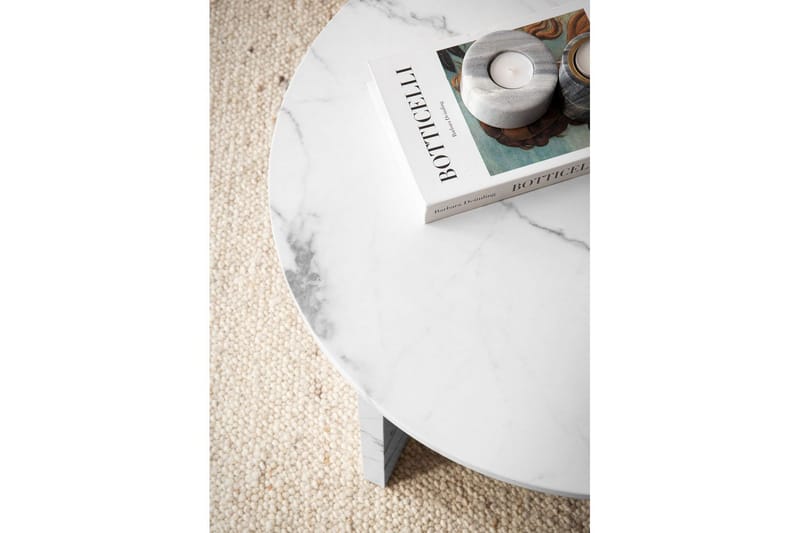 Sofabord Wohnling Rund steinoptikk stil moderne utseende 60 cm, Marmor Hvit - 60 cm, Marmor Hvit - Møbler - Bord - Sofabord & salongbord
