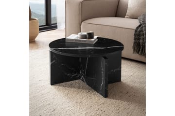 Sofabord Wohnling Rund steinoptikk stil moderne utseende 60 cm, Svart marmor - 60 cm, Svart marmor - Møbler - Bord - Sofabord & salongbord
