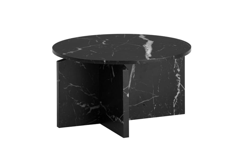 Sofabord Wohnling Rund steinoptikk stil moderne utseende 60 cm, Svart marmor - 60 cm, Svart marmor - Møbler - Bord - Sofabord & salongbord