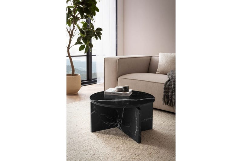 Sofabord Wohnling Rund steinoptikk stil moderne utseende 60 cm, Svart marmor - 60 cm, Svart marmor - Møbler - Bord - Sofabord & salongbord