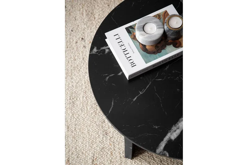 Sofabord Wohnling Rund steinoptikk stil moderne utseende 60 cm, Svart marmor - 60 cm, Svart marmor - Møbler - Bord - Marmorbord