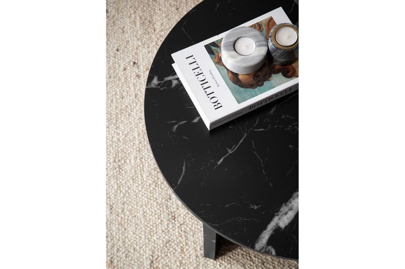 Sofabord Wohnling Rund steinoptikk stil moderne utseende 60 cm, Svart marmor - 60 cm, Svart marmor - Møbler - Bord - Sofabord & salongbord