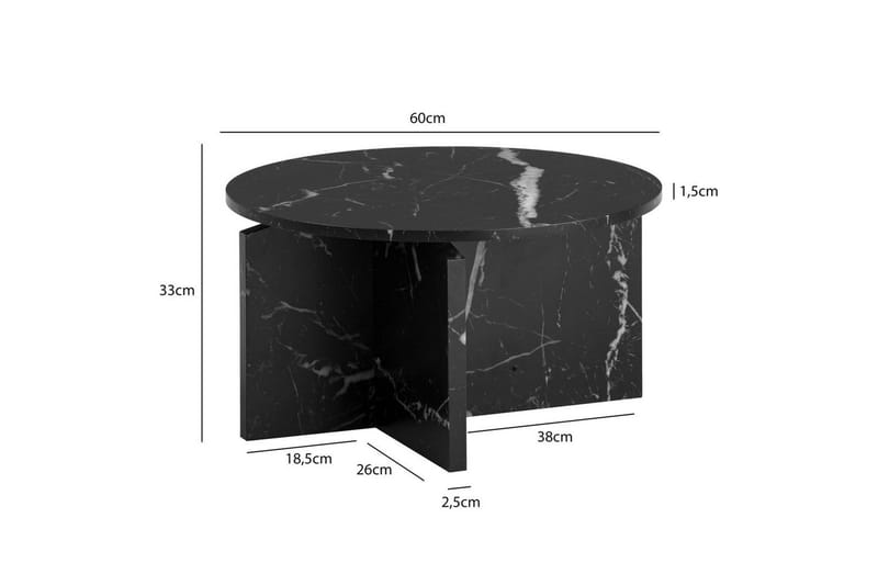 Sofabord Wohnling Rund steinoptikk stil moderne utseende 60 cm, Svart marmor - 60 cm, Svart marmor - Møbler - Bord - Sofabord & salongbord