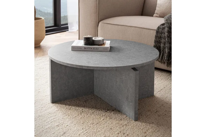 Sofabord Wohnling Rund steinoptikk stil moderne utseende 70 cm, Grå - 70 cm, Grå - Møbler - Bord - Sofabord & salongbord