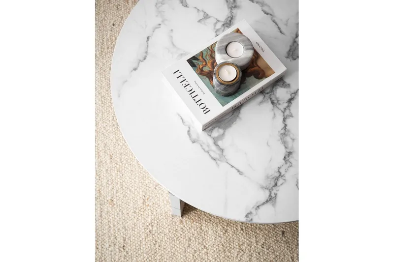 Sofabord Wohnling Rund steinoptikk stil moderne utseende 70 cm, Marmor Hvit - 70 cm, Marmor Hvit - Møbler - Bord - Marmorbord