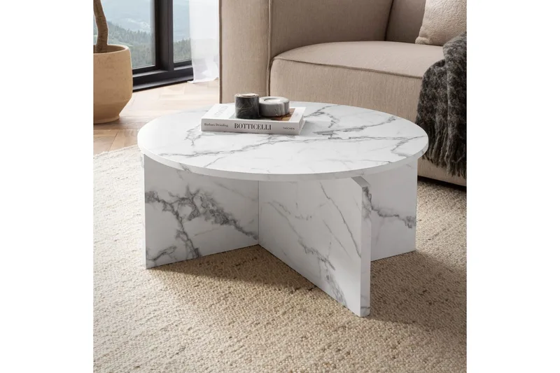 Sofabord Wohnling Rund steinoptikk stil moderne utseende 70 cm, Marmor Hvit - 70 cm, Marmor Hvit - Møbler - Bord - Marmorbord