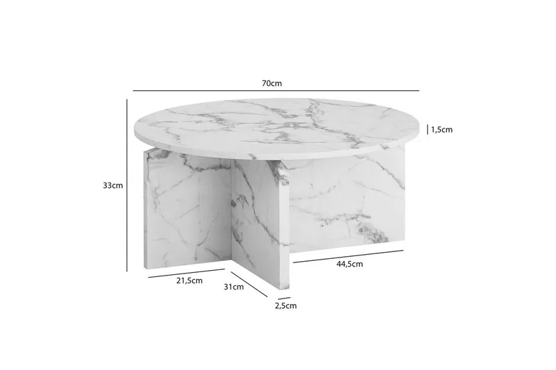 Sofabord Wohnling Rund steinoptikk stil moderne utseende 70 cm, Marmor Hvit - 70 cm, Marmor Hvit - Møbler - Bord - Marmorbord