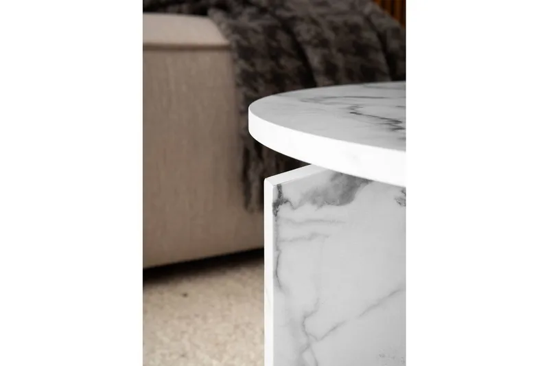 Sofabord Wohnling Rund steinoptikk stil moderne utseende 70 cm, Marmor Hvit - 70 cm, Marmor Hvit - Møbler - Bord - Marmorbord