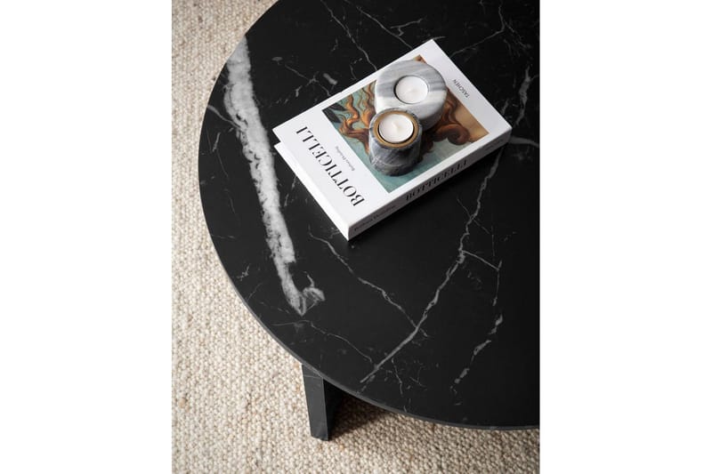 Sofabord Wohnling Rund steinoptikk stil moderne utseende 70 cm, Svart marmor - 70 cm, Svart marmor - Møbler - Bord - Sofabord & salongbord