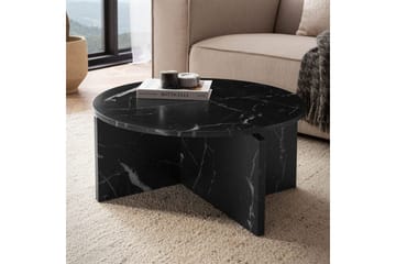 Sofabord Wohnling Rund steinoptikk stil moderne utseende 70 cm, Svart marmor - 70 cm, Svart marmor - Møbler - Bord - Sofabord & salongbord