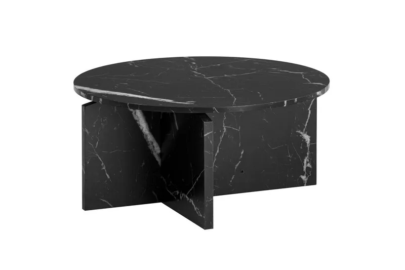 Sofabord Wohnling Rund steinoptikk stil moderne utseende 70 cm, Svart marmor, 70 cm, Svart marmor
