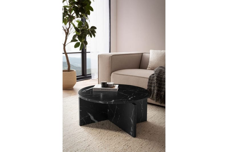 Sofabord Wohnling Rund steinoptikk stil moderne utseende 70 cm, Svart marmor - 70 cm, Svart marmor - Møbler - Bord - Sofabord & salongbord