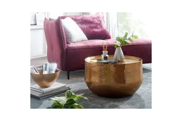 Sofabord Wohnling rundt metall 60 cm hammerutseende, orientalsk stil Gull - Gull - Møbler - Bord - Sofabord & salongbord