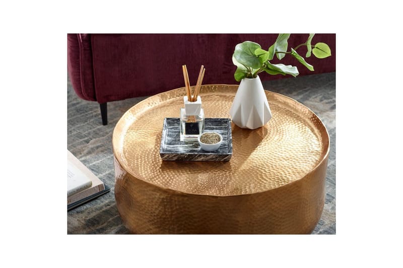 Sofabord Wohnling rundt metall 60 cm hammerutseende, orientalsk stil Gull - Gull - Møbler - Bord - Sofabord & salongbord