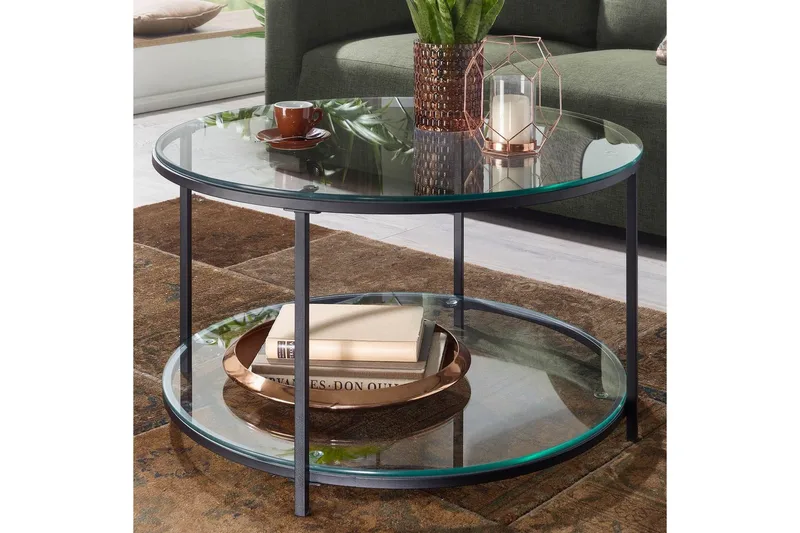 Sofabord Wohnling Rundt sikkerhetsglass med glassbrett moderne - Møbler - Bord - Sofabord & salongbord