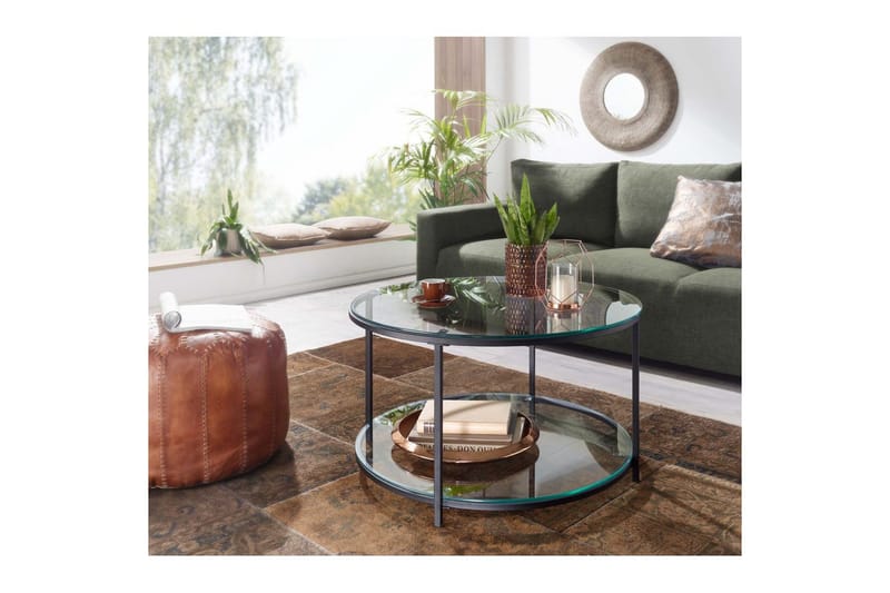 Sofabord Wohnling Rundt sikkerhetsglass med glassbrett moderne - Møbler - Bord - Sofabord & salongbord