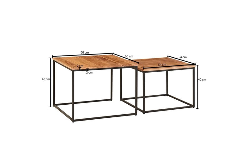 Sofabord Wohnling Sett med 2 Massivt Tre Kvadratmetallben Moderne - Møbler - Bord - Sofabord & salongbord