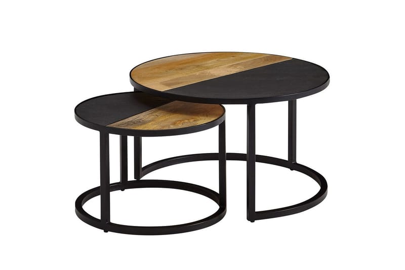 Sofabord Wohnling Sett med 2 Massivt Tre Steinoptikk Metallben Industriell