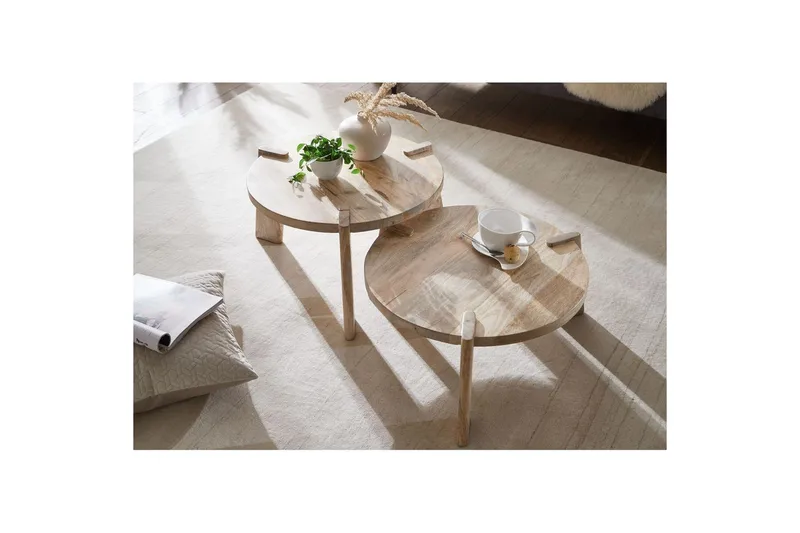 Sofabord Wohnling Sett med 2 Runde Massivt Tre med Massiv Ben Landlig Stil - Møbler - Bord - Sofabord & salongbord