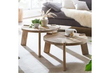 Sofabord Wohnling Sett med 2 Runde Massivt Tre med Massiv Ben Landlig Stil - Møbler - Bord - Sofabord & salongbord