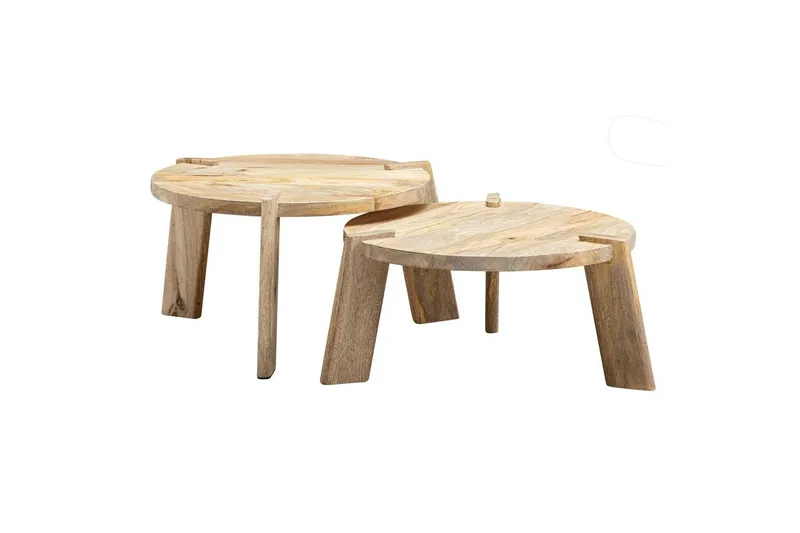 Sofabord Wohnling Sett med 2 Runde Massivt Tre med Massiv Ben Landlig Stil