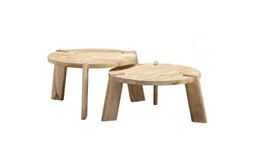 Sofabord Wohnling Sett med 2 Runde Massivt Tre med Massiv Ben Landlig Stil - Møbler - Bord - Sofabord & salongbord