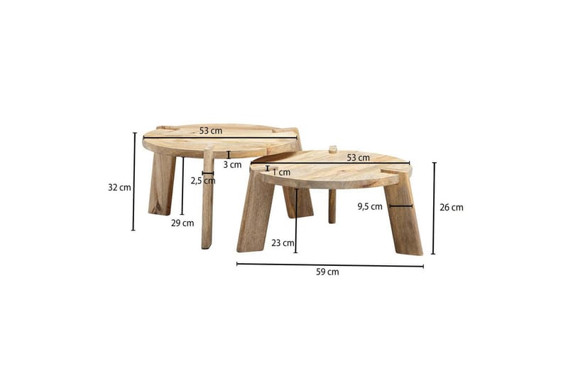 Sofabord Wohnling Sett med 2 Runde Massivt Tre med Massiv Ben Landlig Stil - Møbler - Bord - Sofabord & salongbord