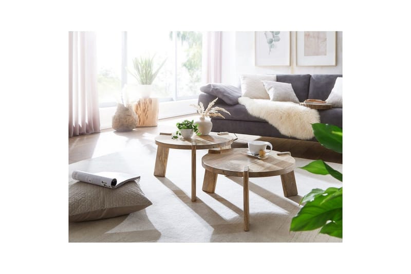 Sofabord Wohnling Sett med 2 Runde Massivt Tre med Massiv Ben Landlig Stil - Møbler - Bord - Sofabord & salongbord