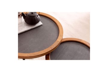 Sofabord Wohnling Sett med 2 runde massivt tre steinutseende metallben industriell - Møbler - Bord - Sofabord & salongbord