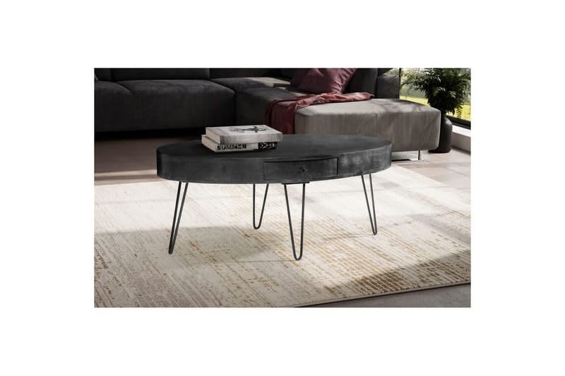 Sofabord Wohnling Solid tre 100 cm oval med skuff i landlig stil - Møbler - Bord - Sofabord & salongbord