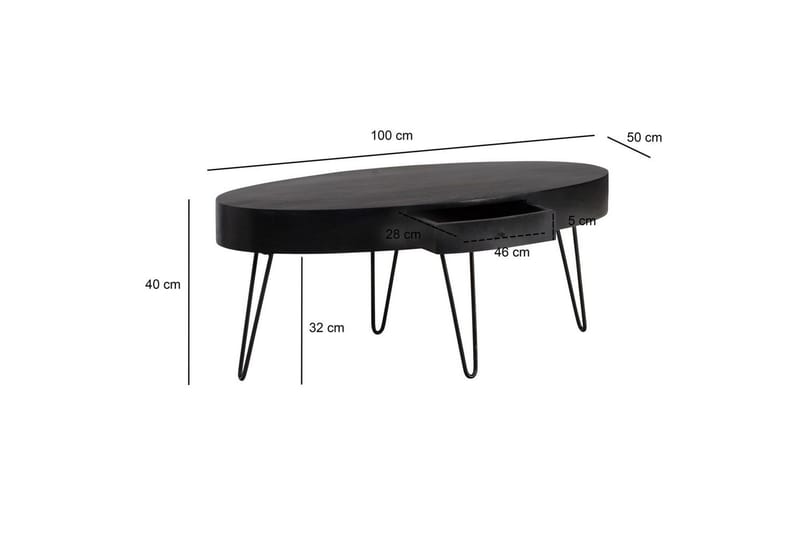 Sofabord Wohnling Solid tre 100 cm oval med skuff i landlig stil - Møbler - Bord - Sofabord & salongbord