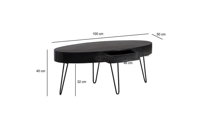 Sofabord Wohnling Solid tre 100 cm oval med skuff i landlig stil - Møbler - Bord - Sofabord & salongbord